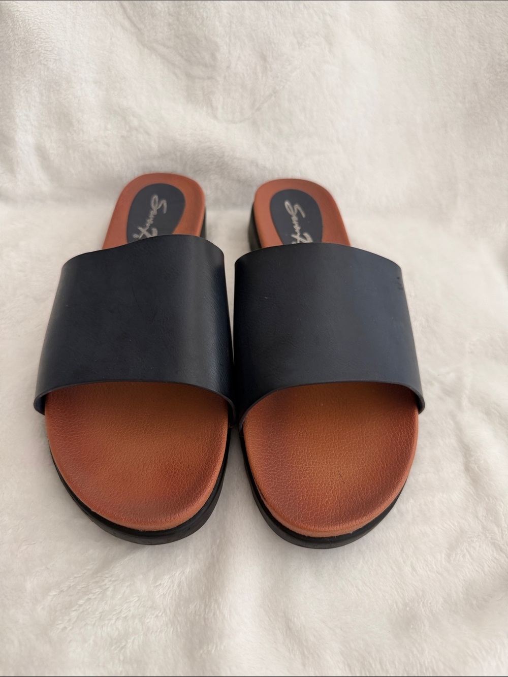 Slide Sandals in Blue and Brown by